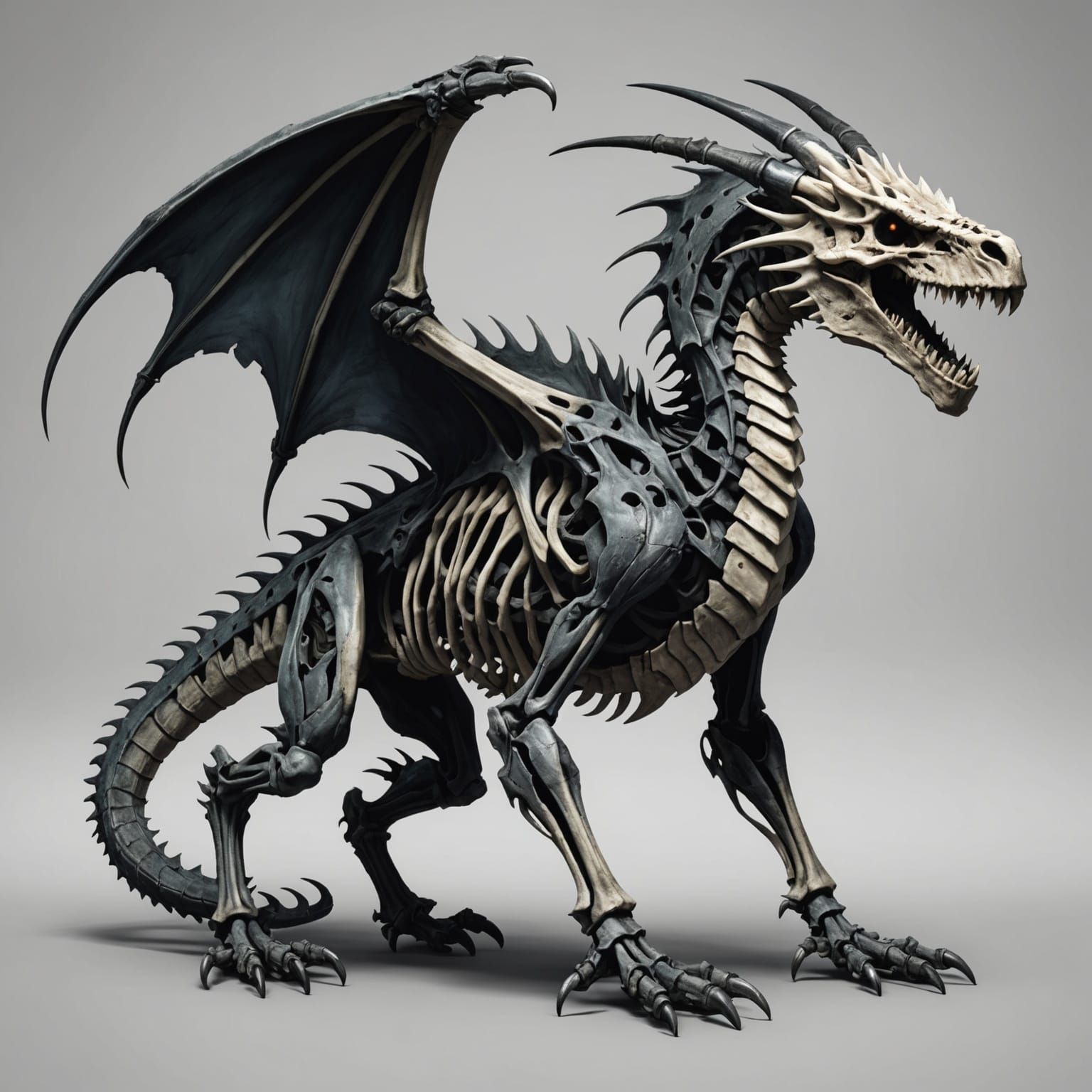 Skeletal Dragon Soaring Through the Sky