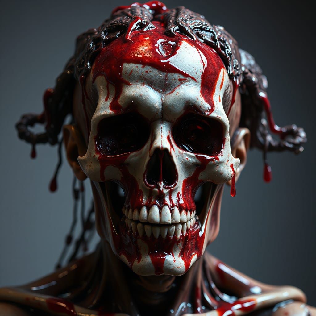 Decayed Bloody Face Art in Ornate Filigree Style