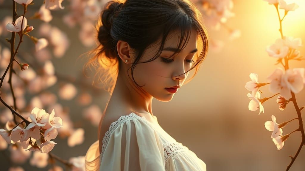Young Woman Embracing New Beginnings in Golden Light