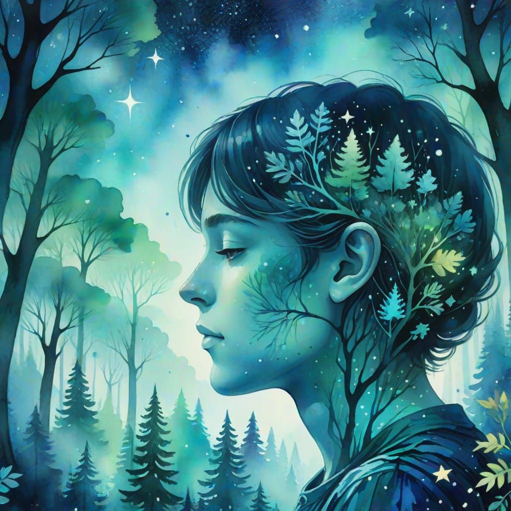 Ethereal Profile Filled with Whimsical Forest