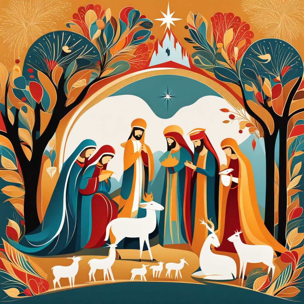 Abstract Nativity Scene Christmas Greeting Card