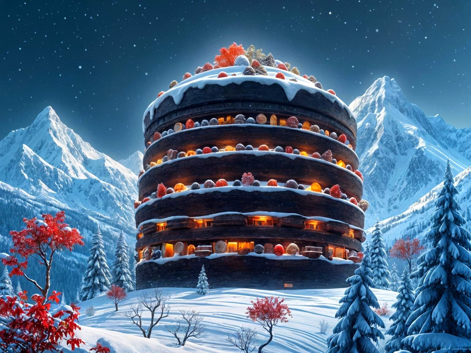 Colossal Black Forest Cake in Winter Wonderland