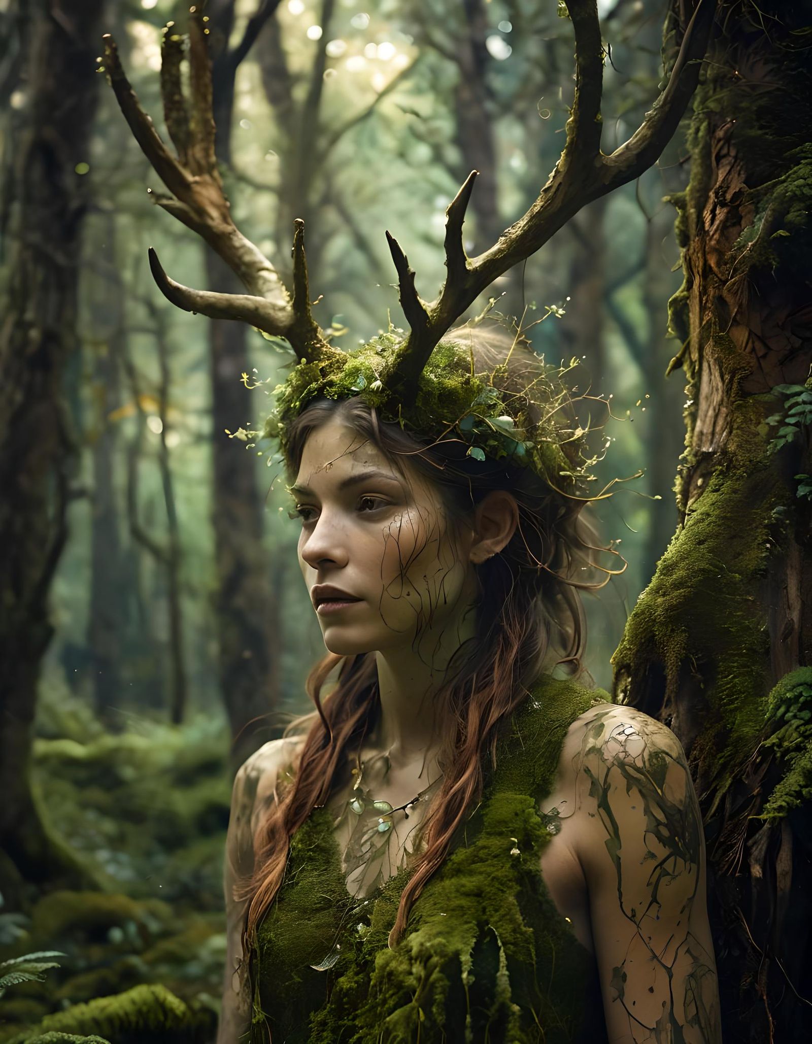 Bioluminescent Druid Forest Guardian in Mystical Grove