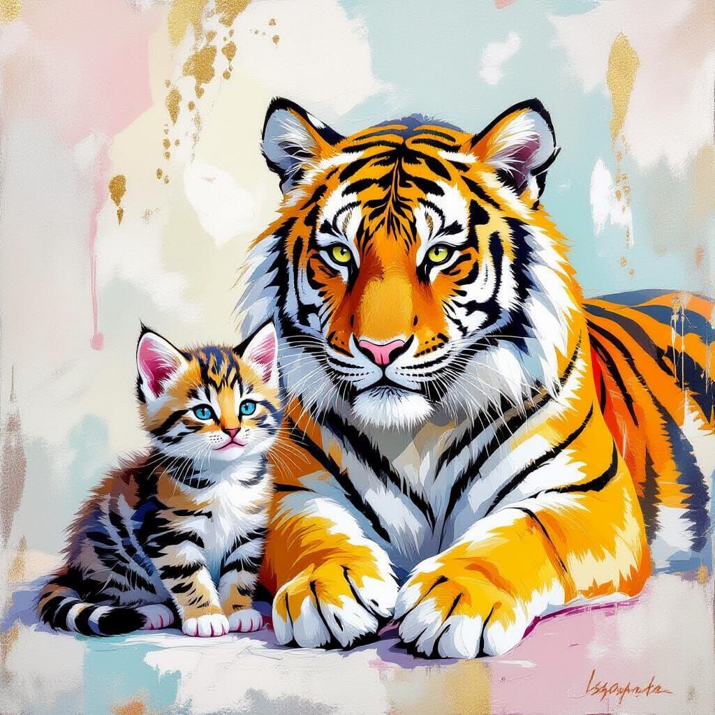 Kitten and Tiger Friends in Metamodern Style