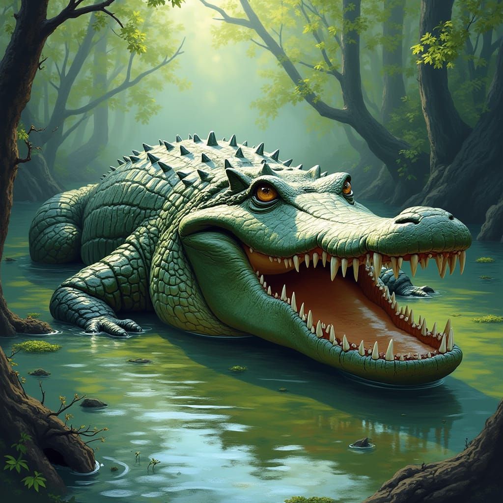 Swamp Crocodile in Expressive Painterly Style