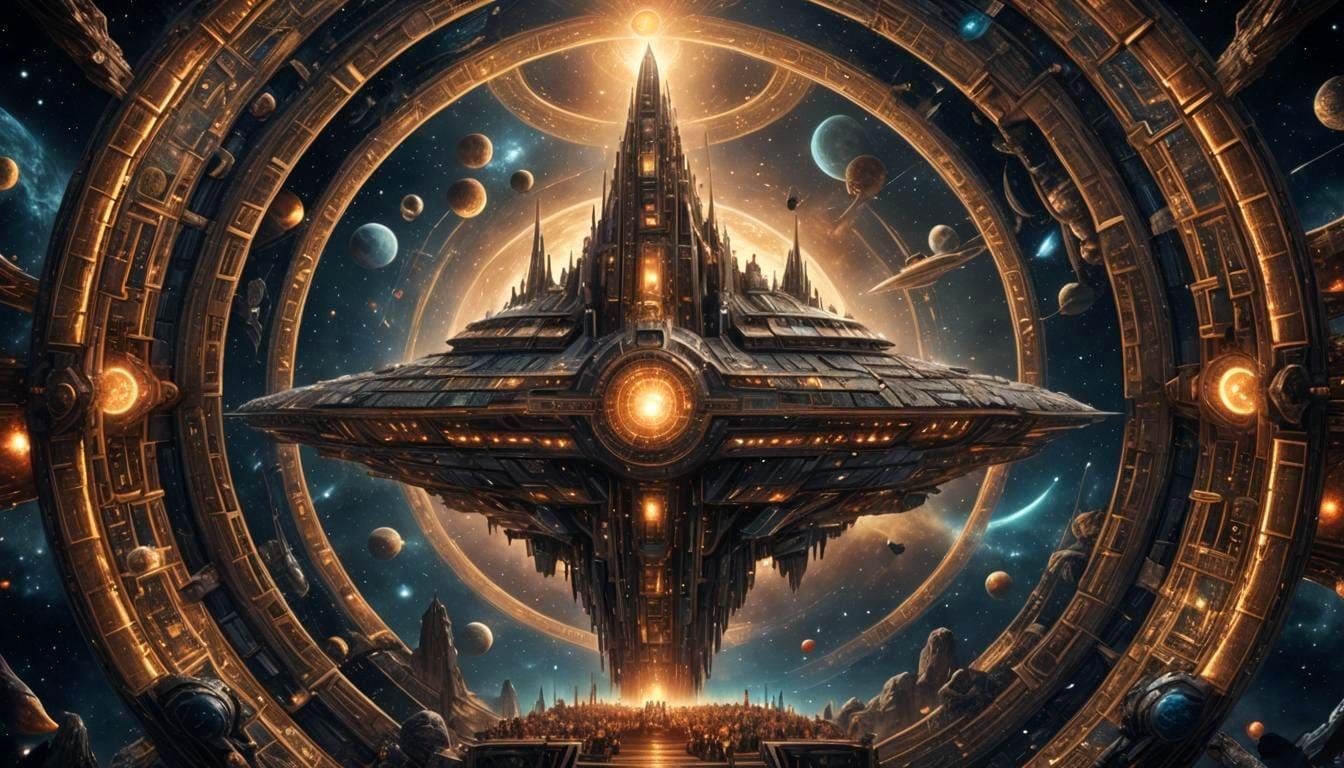 Enormous Spaceship in Magical Kingdom at Midnight