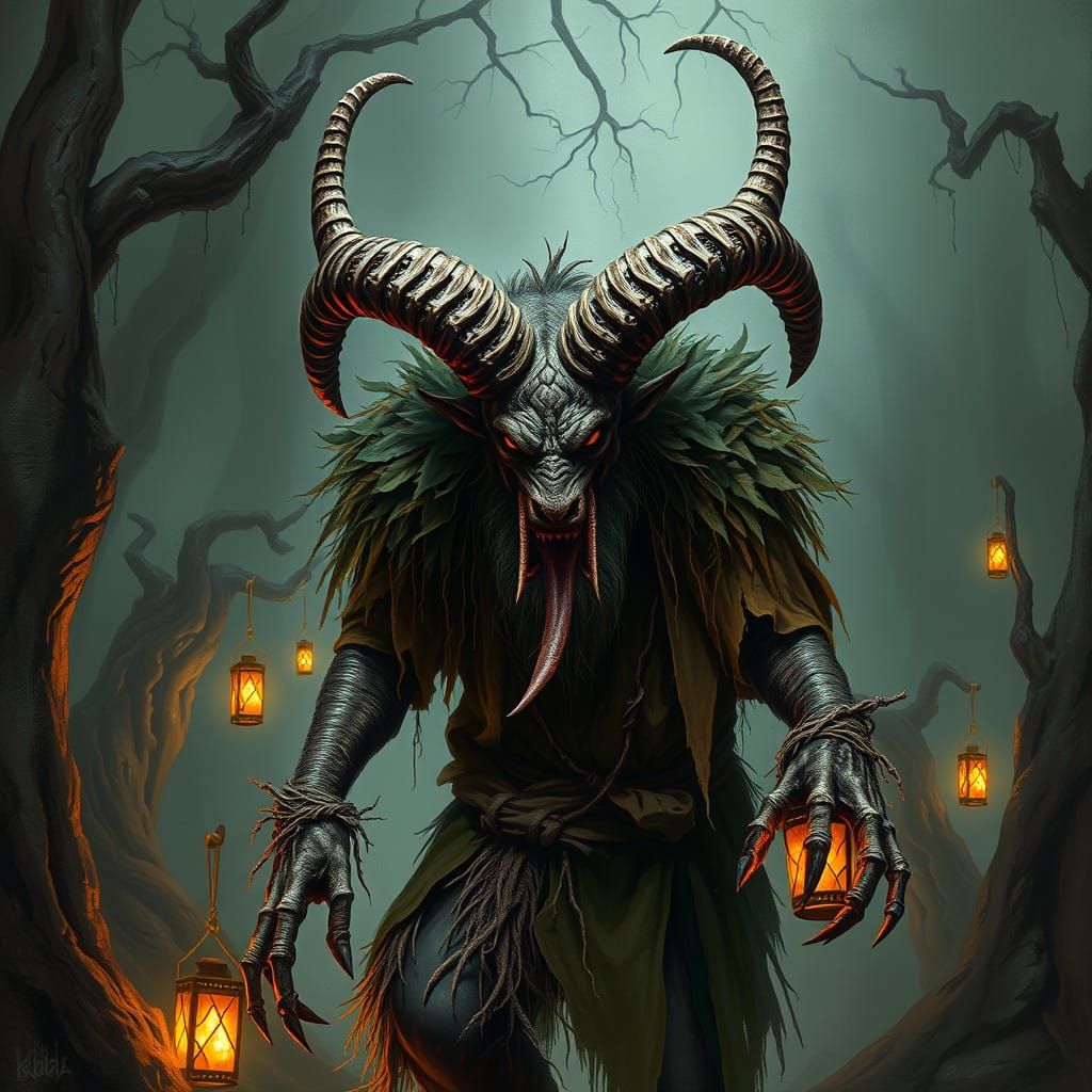 Krampus Emerges from Dark Alpine Forest in Ominous, Gigeresq...