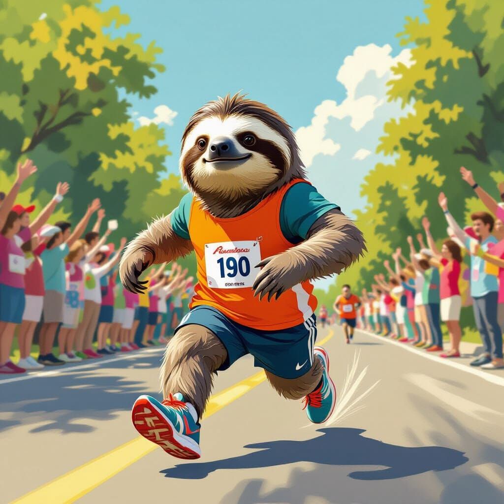 Sloth Running Marathon in Gurney, Potter, Loish Style
