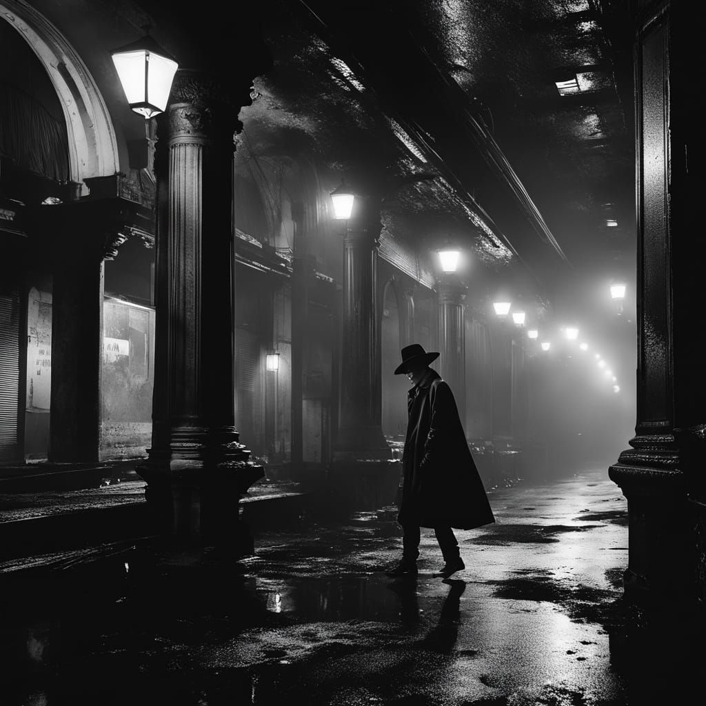 Punk Model in Noir Subway: Gritty Black and White Photo