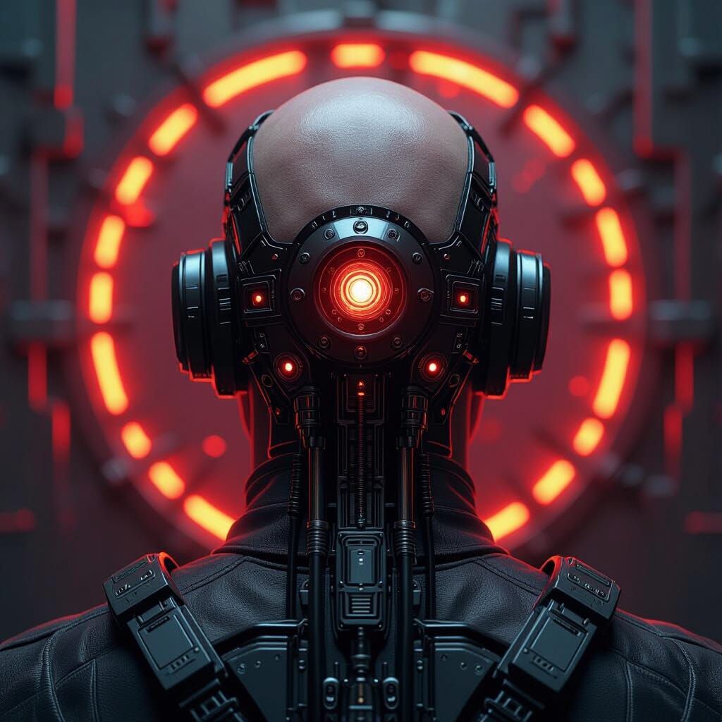 Biomechanical Head with Glowing Ports in Giger Style