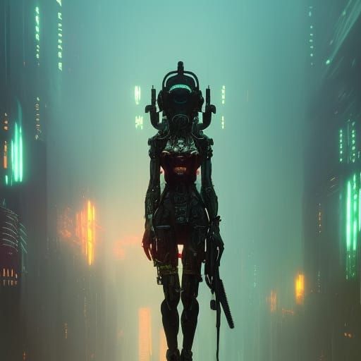 Cyberpunk Cyborg in Dystopian City: Hyperdetailed Digital Ar...