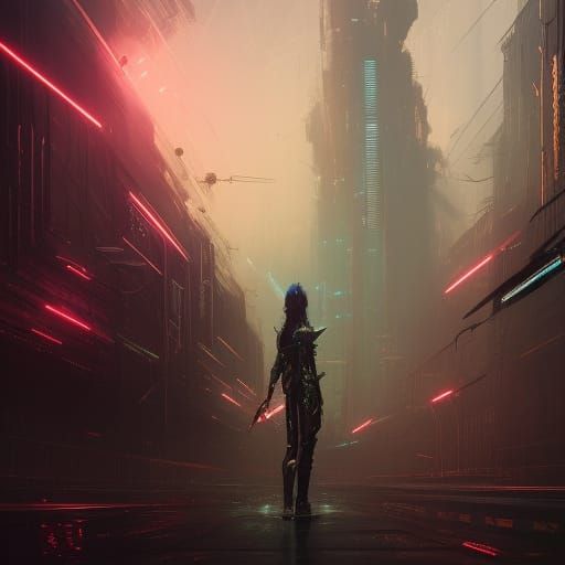 Cyberpunk Cyborg in Dystopian City, Hyperdetailed