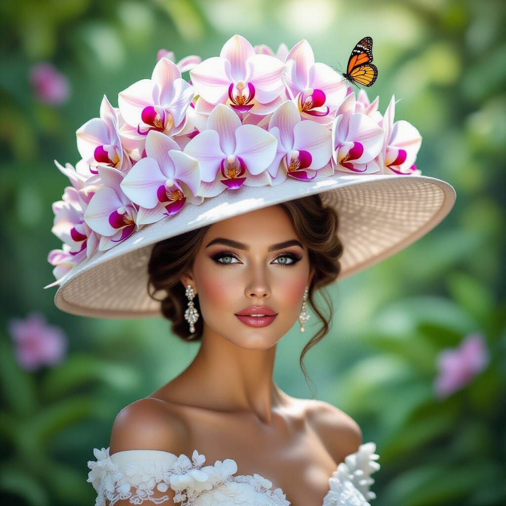 Queen's Orchid and Butterfly Wing Hat in Enchanted Garden