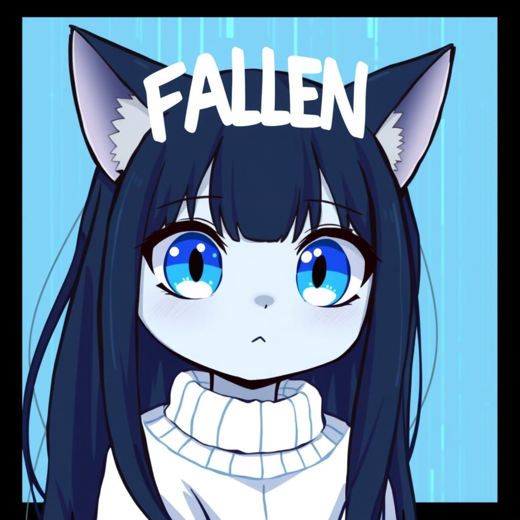 Adorable Anime Catgirl with Glowing Eyes and Fallen Album-In...