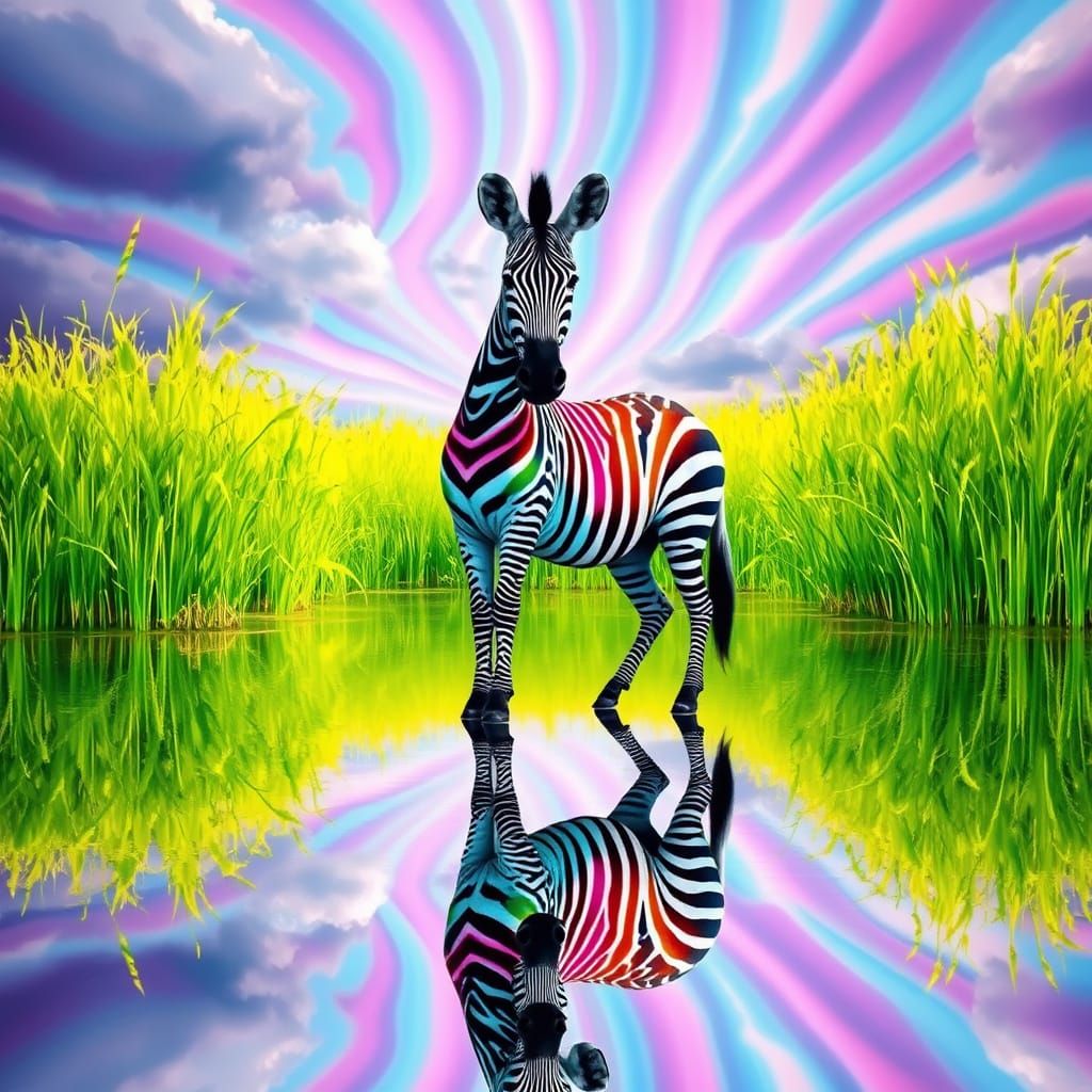 Surreal Zebra in Vibrant Savanna Landscape