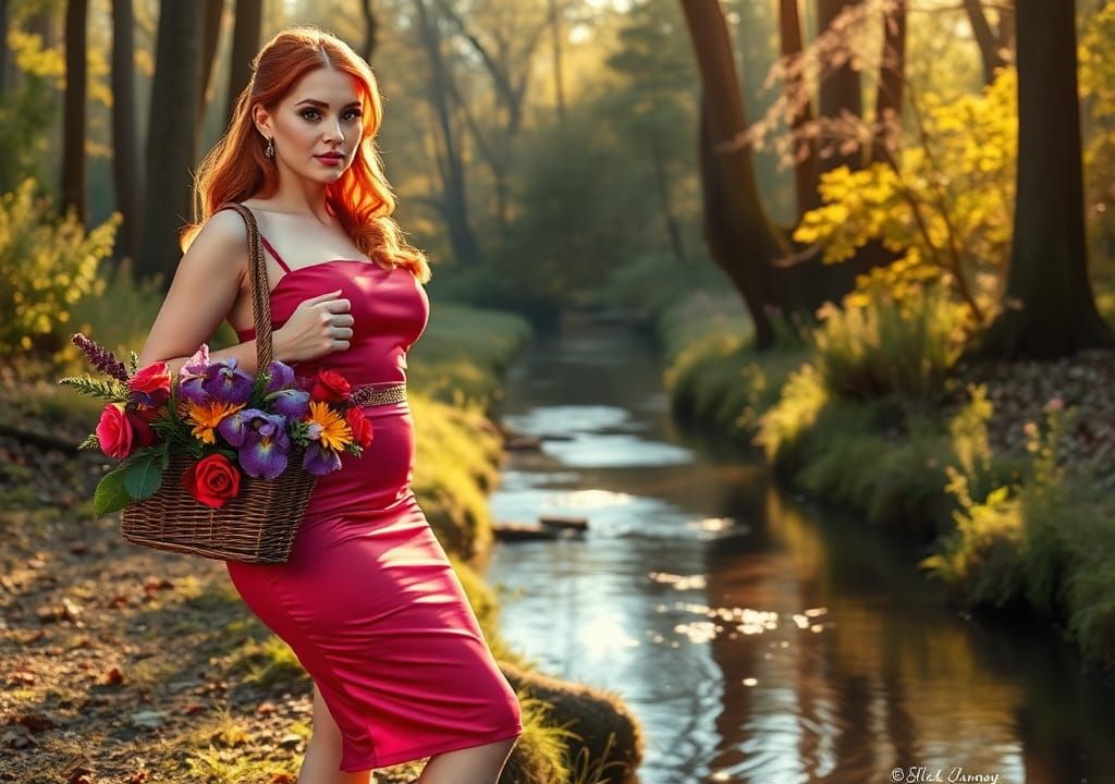 Elegant Lady with Flowers in Gurney Style