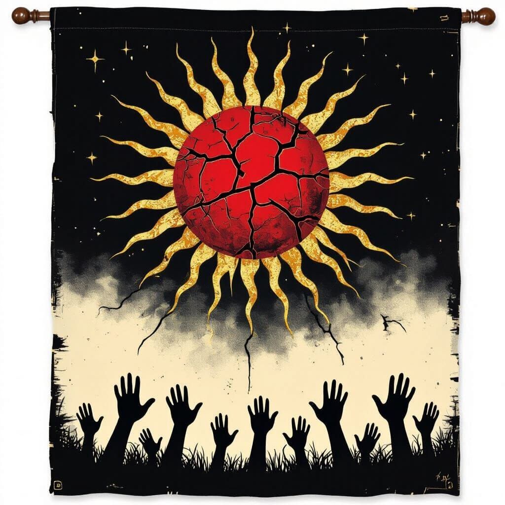 Dark Cult Flag with Cracked Blood-Red Sun