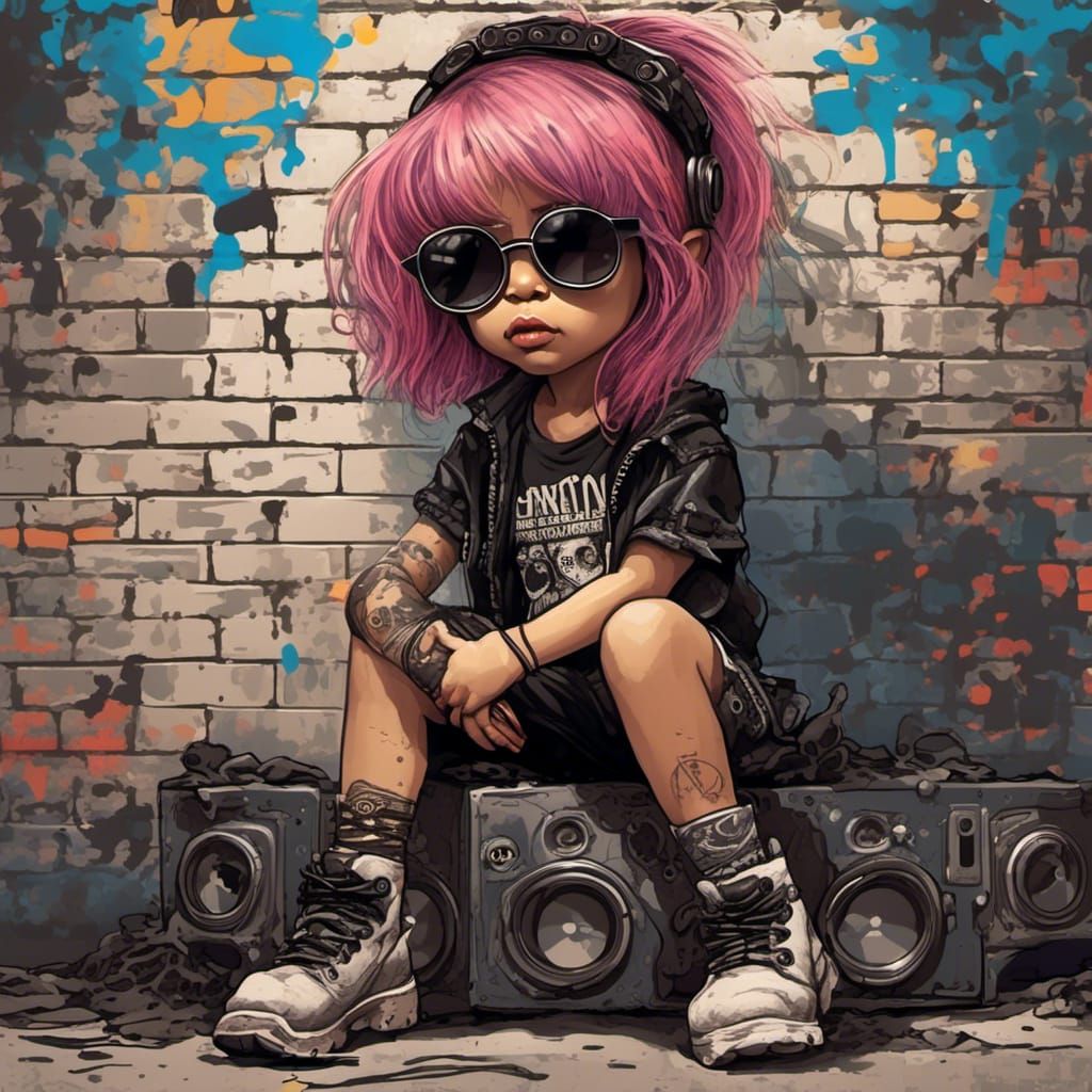 Cyberpunk Toddler Rocker Character Illustration