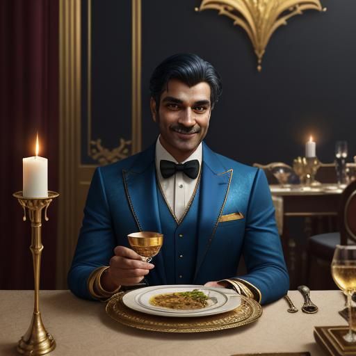 Luxurious Fantasy Dinner Scene in Art Deco Style