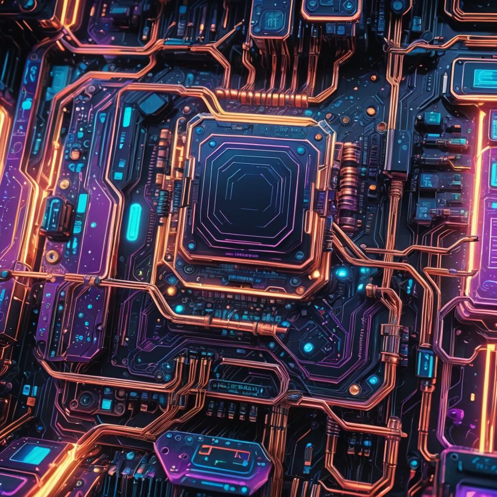 Futuristic Machine with Glowing Circuits in Digital Art