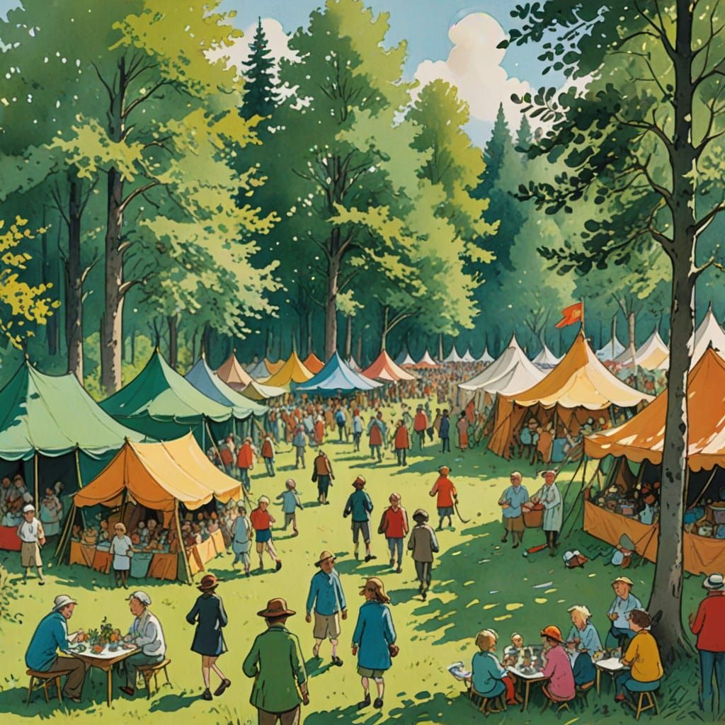 Lively Summer Village Fete Amidst a Verdant Forest
