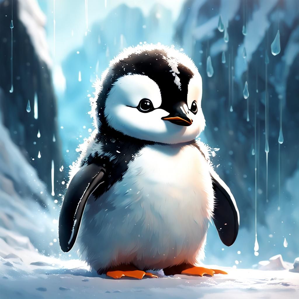 Adorable Penguin Cub Render in Painterly Style