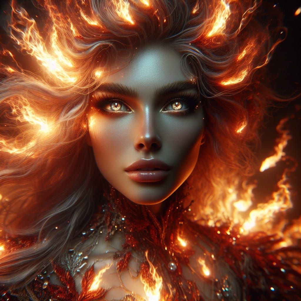 Flaming Woman Portrait as Digital Matte Painting
