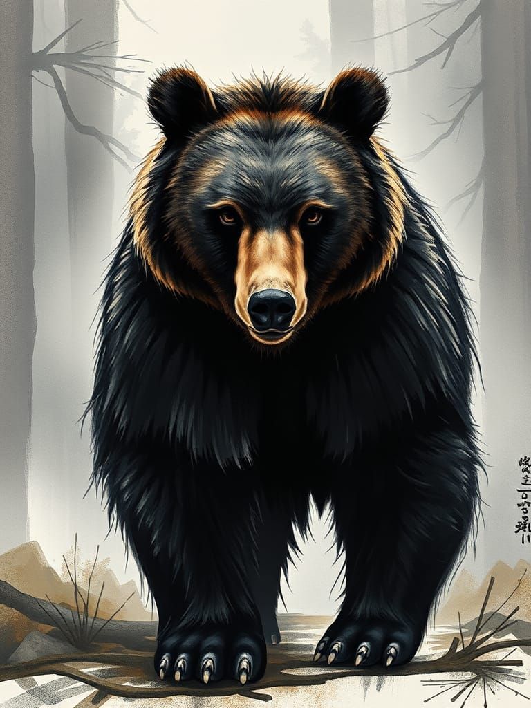 Andean Bear in Misty Forest, Expressionist Style