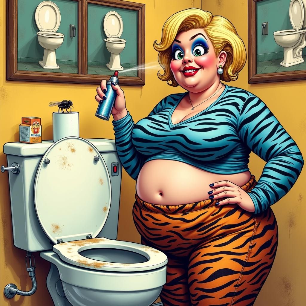 Woman and Cookie on Toilet, Comic Book Art