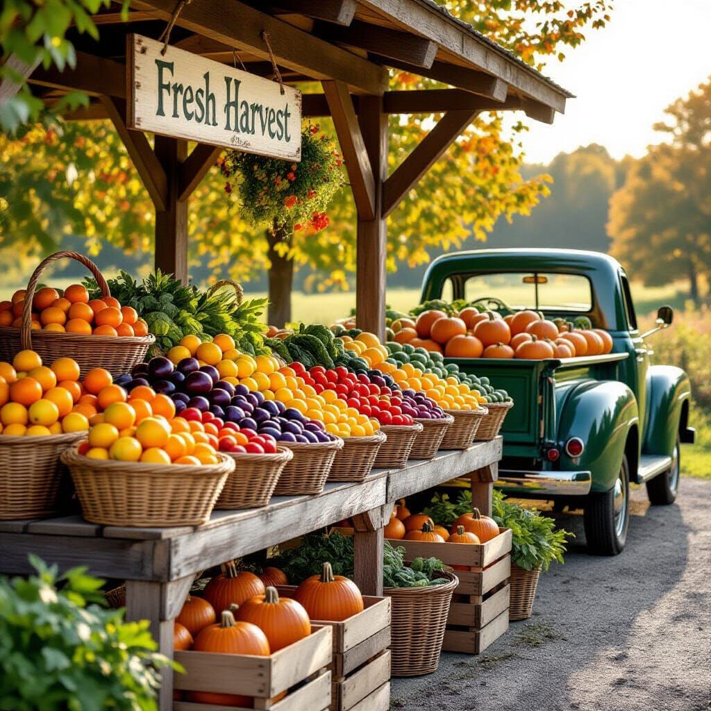 Rustic Farmstand with Jewel-Toned Harvest