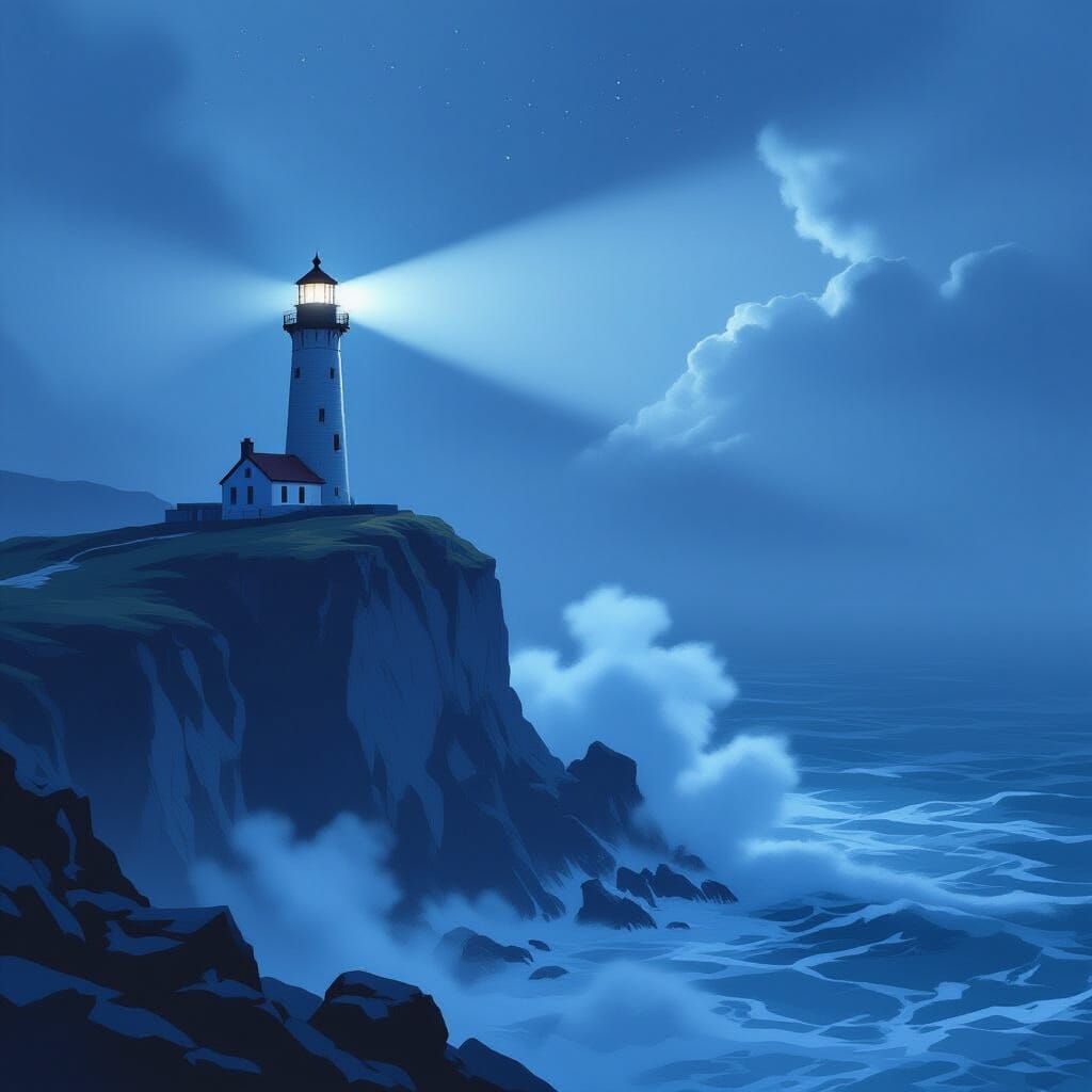 Lighthouse on Jagged Cliff in Cosmic Horror Style