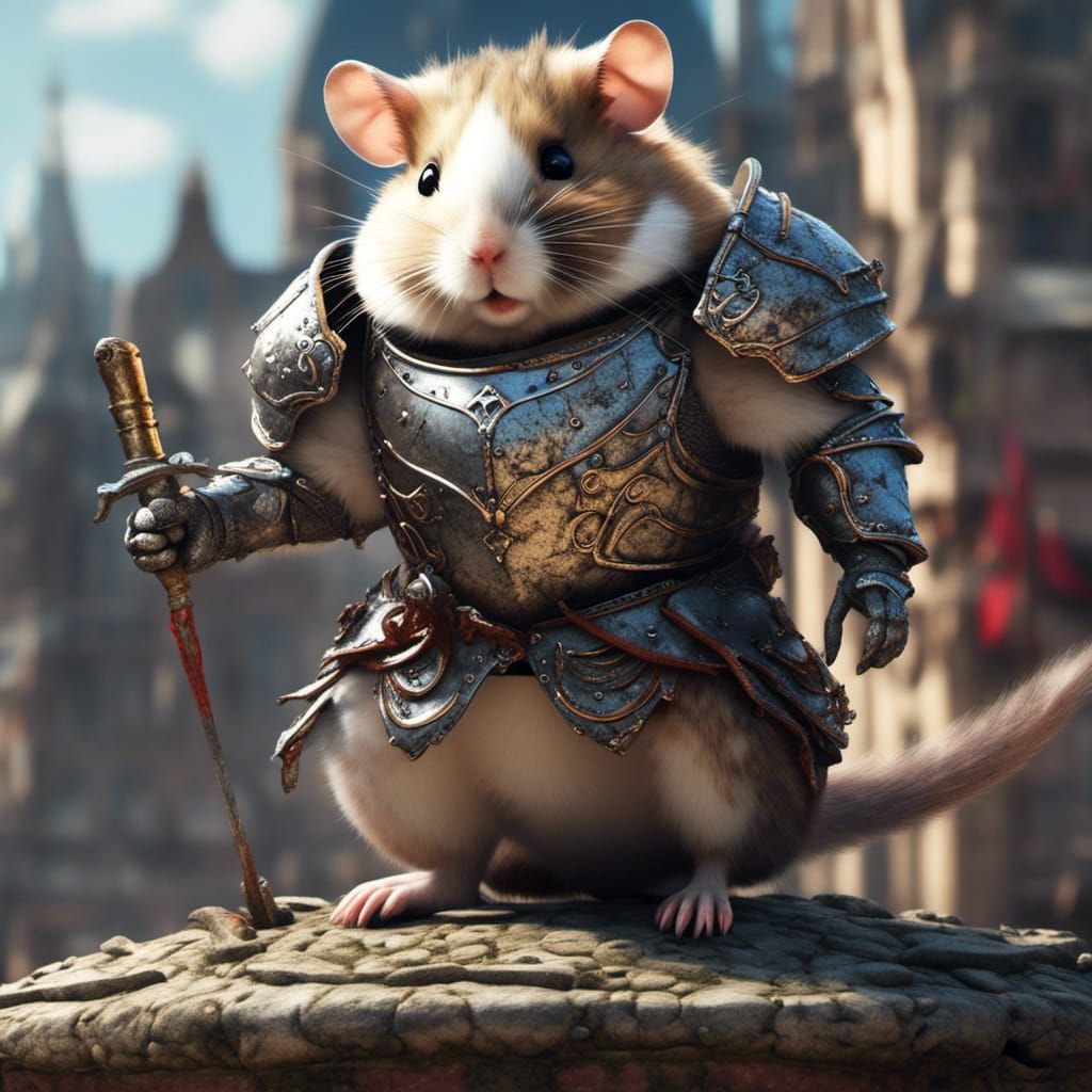 Hamster Knight Victorious Over Dragon, Photorealistic UHD