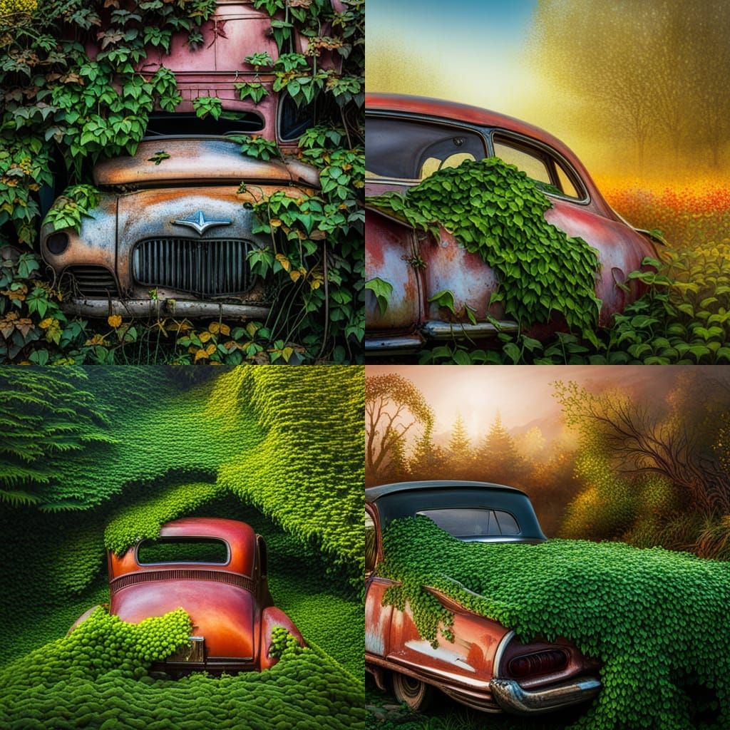 Ivy Vines Overgrown on Abandoned Car