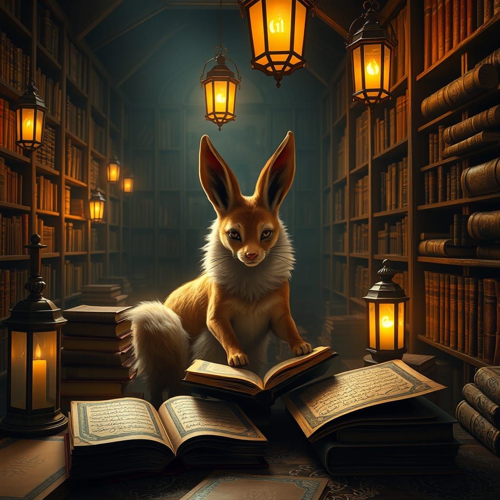 Kitsune Scribes Illuminating Ancient Tomes in Enchanted Univ...