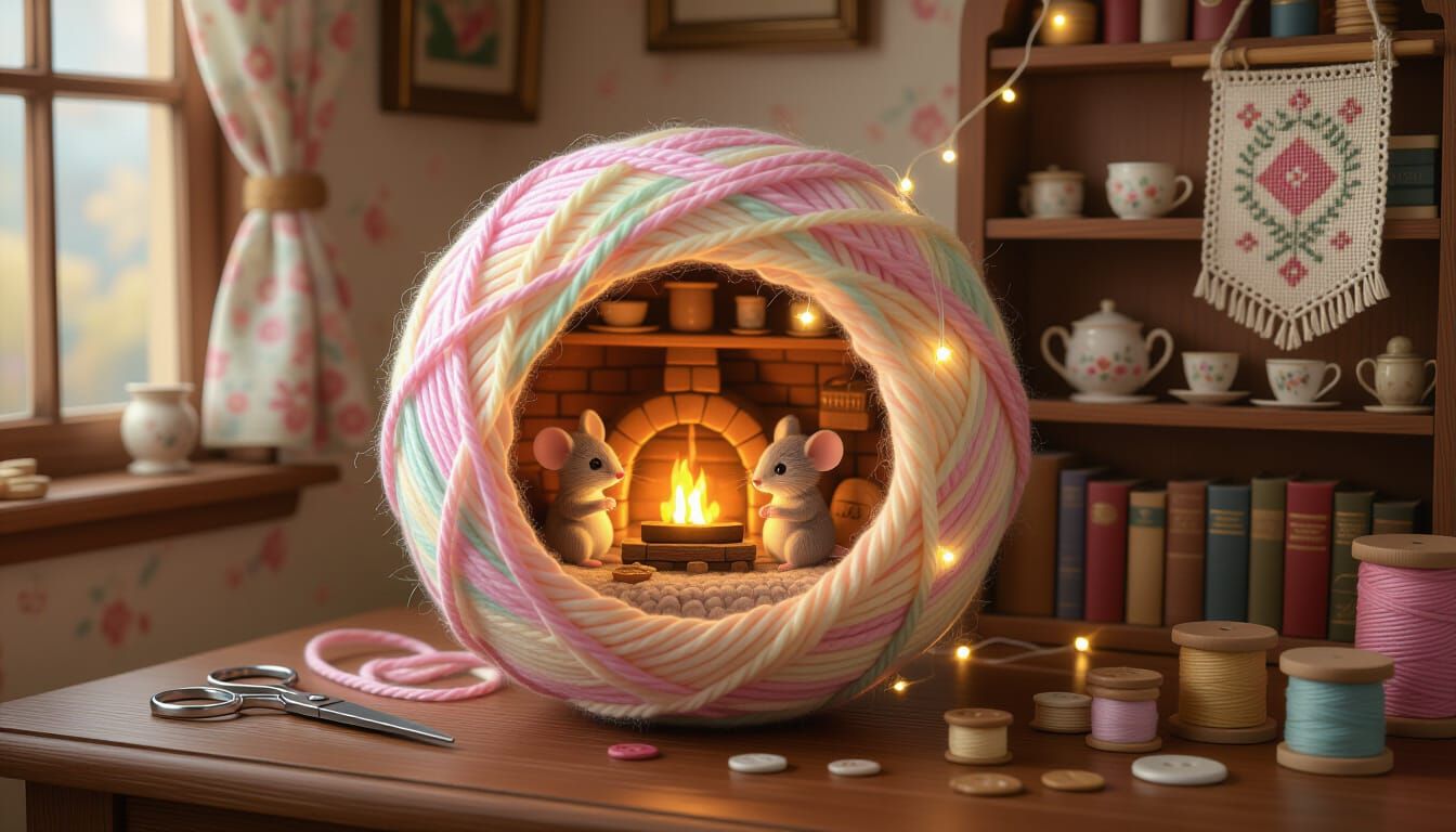 Magical Yarn Ball Miniature World, Pixar-Style