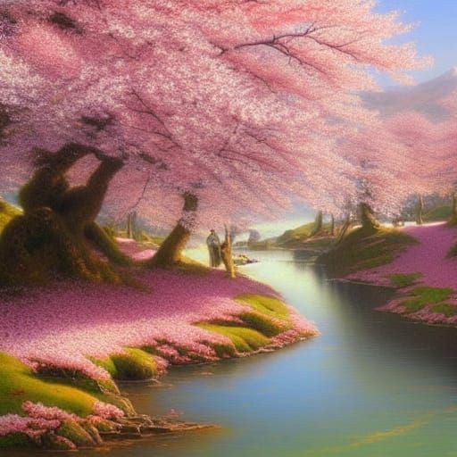 Fantasy Cherry Blossoms in Oil Painting Style