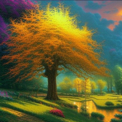 Golden Tree Landscape Painting