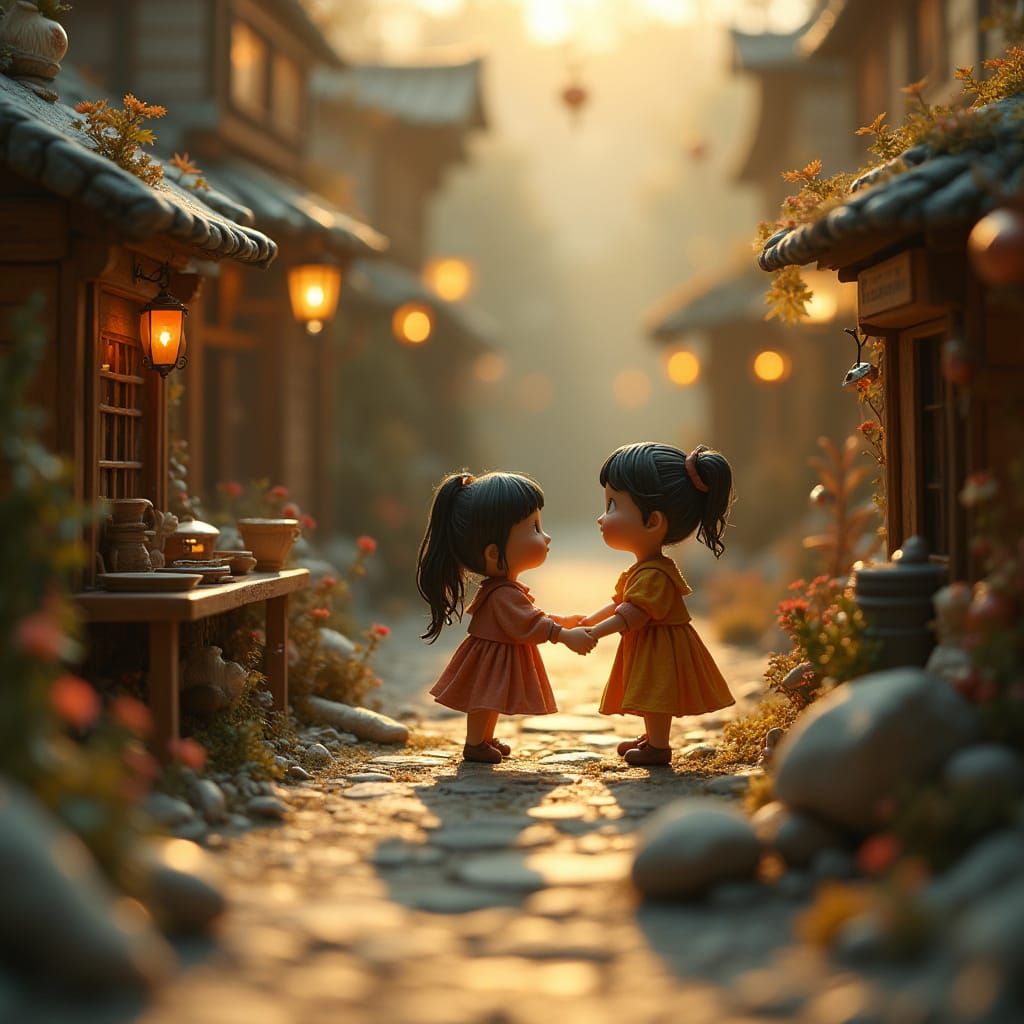 Miniature Scene in Warm, Golden Light