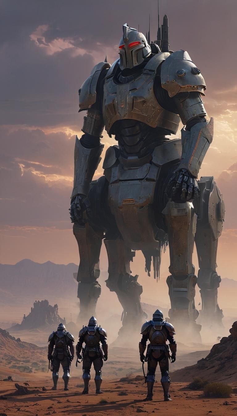 Ancient Ominous Desert Showdown in Epic Digital Art