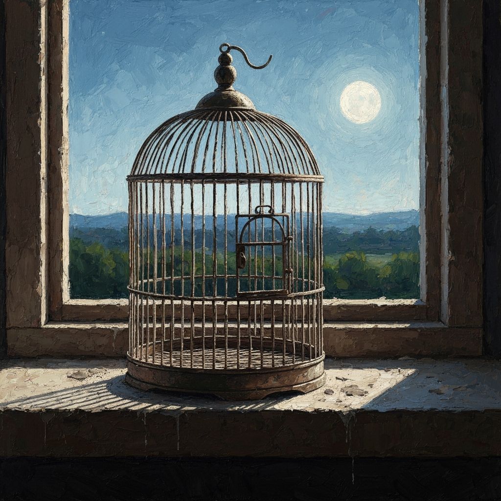 Antique Birdcage in Moonlight, Impasto Style