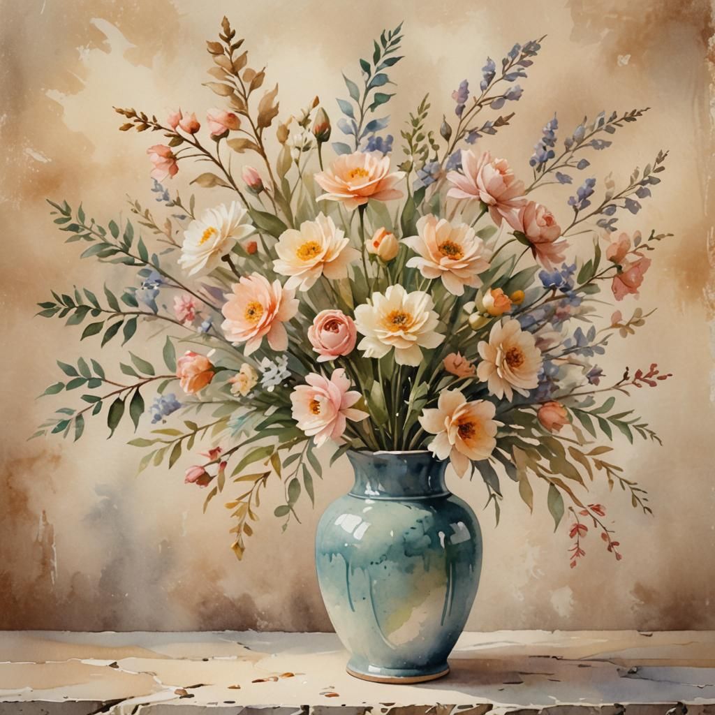 Impressionist Watercolor Floral Arrangement in Soft Light