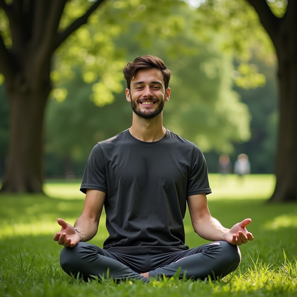 Man Meditating Peacefully in Lush Green Park