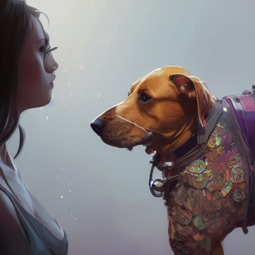 Dog with Car Portrait in Hyperdetailed Style