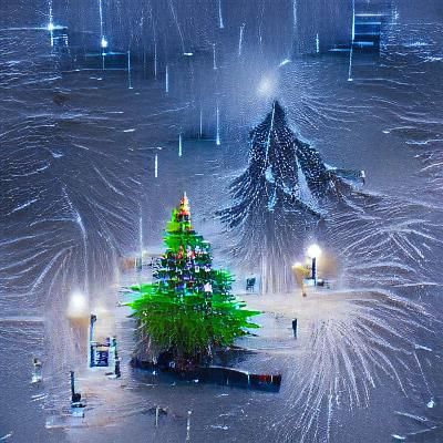 Christmas Tree in Snowy Square: 8K Resolution