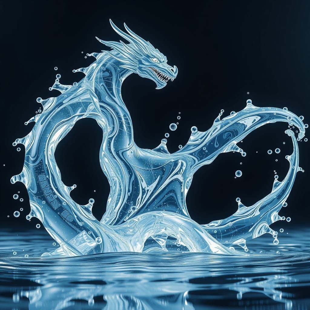 Surreal Water Dragon Sculpture in Ethereal Lighting