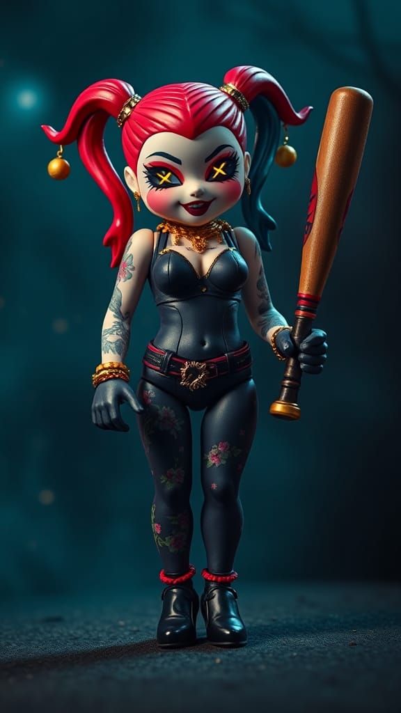 Menacing Harley Quinn Fabric Doll in Cosmic Setting
