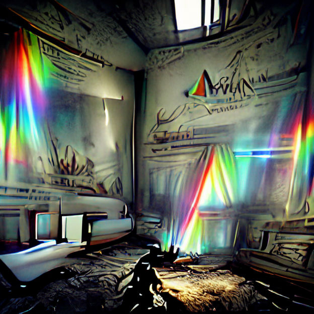 Abandoned Room with Rainbow Prism Reflections