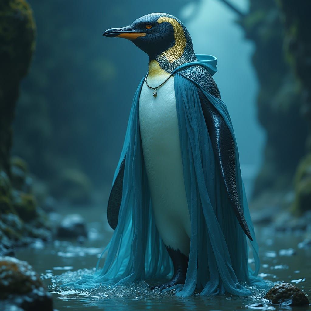 Surreal Aquatic Hybrid with Penguin and Human Traits