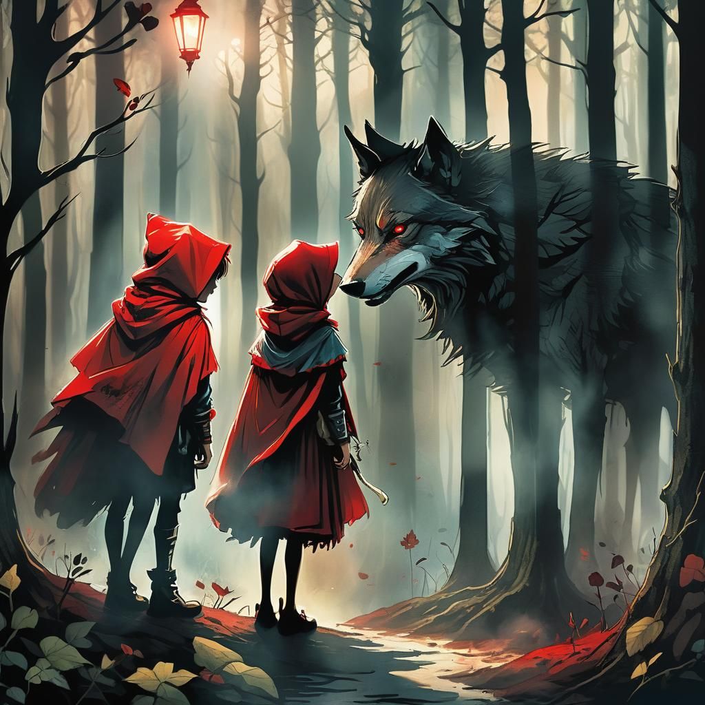 Little Red Riding Hood in Dark Whimsical Forest