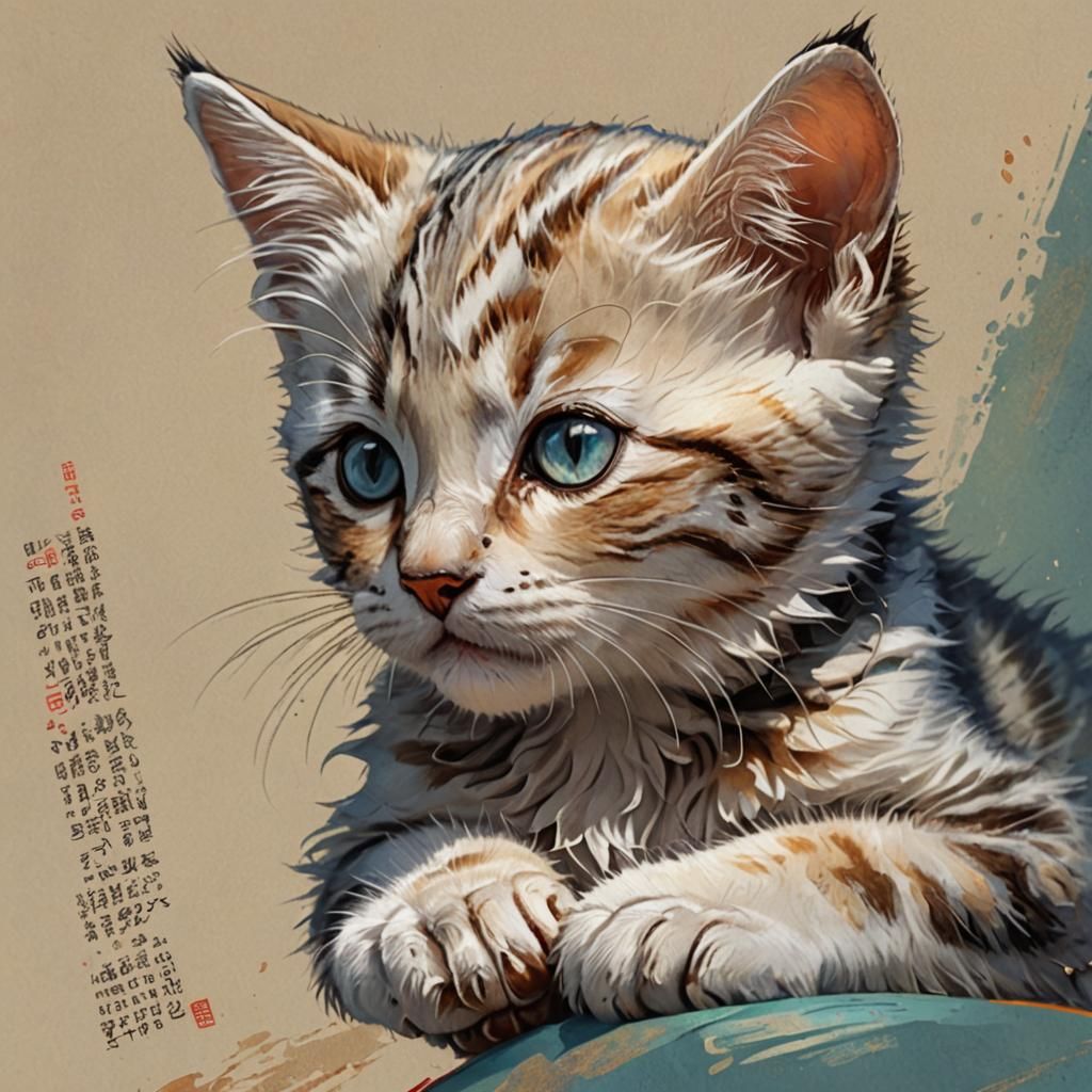 Kitten Demands Affection: Hyperrealistic Splash Art